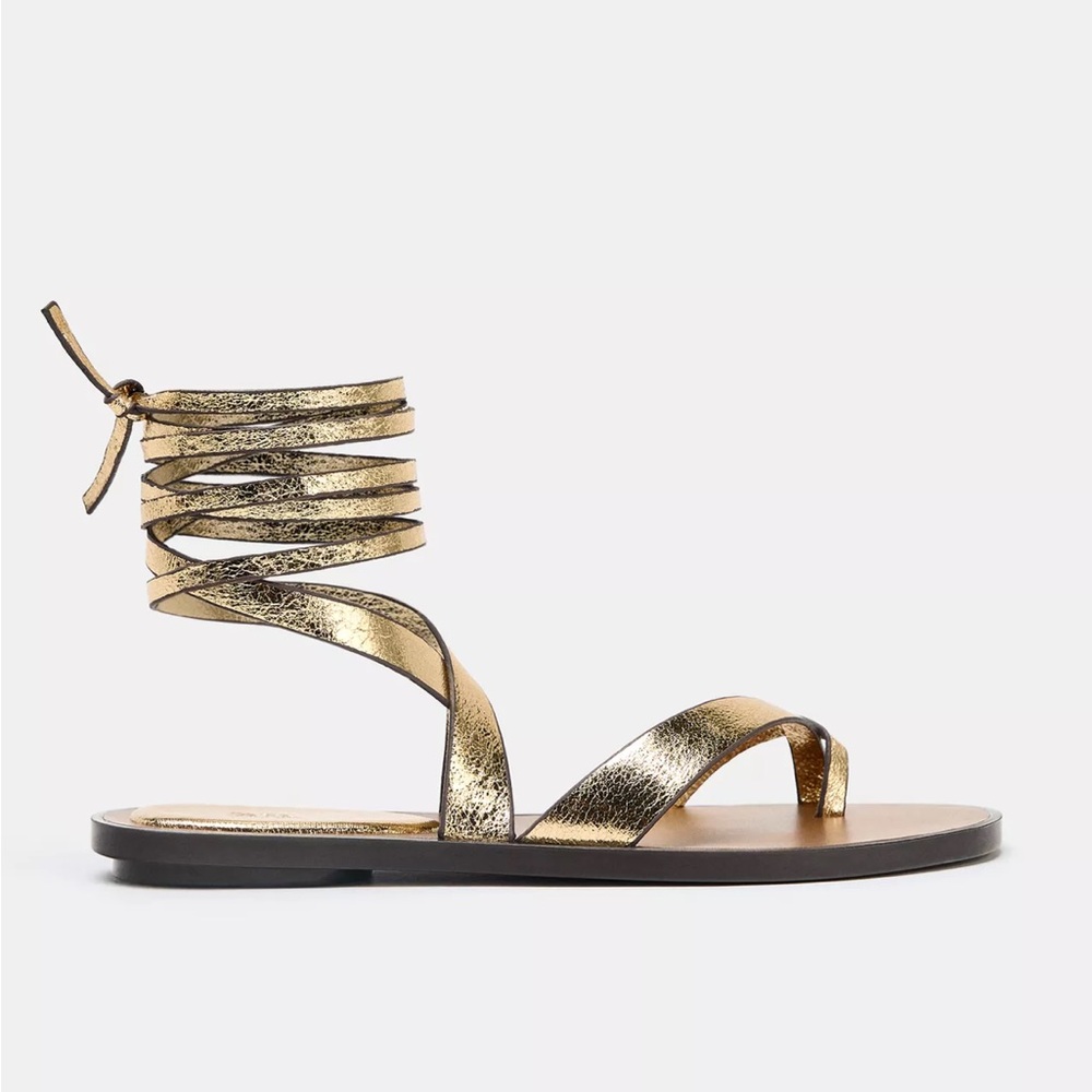 Zara Metallic Gold Lace-Up Women’s Sandals SIZE 6.5